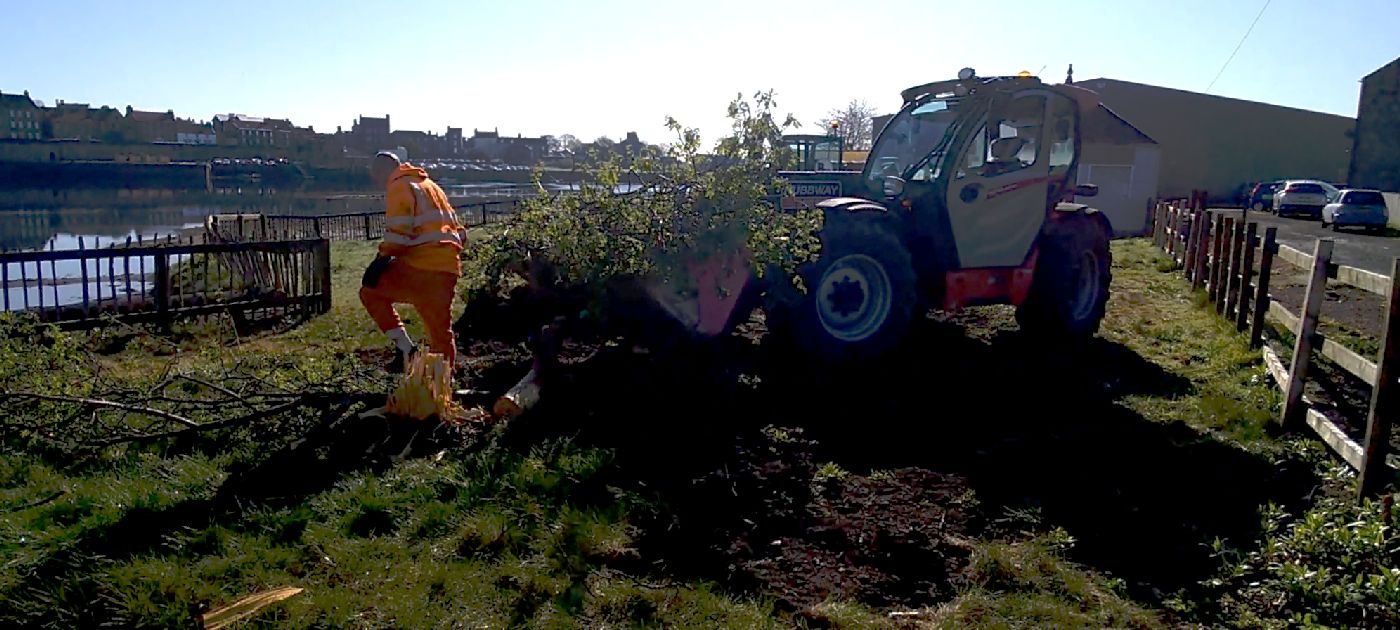 Workman removing the evidence