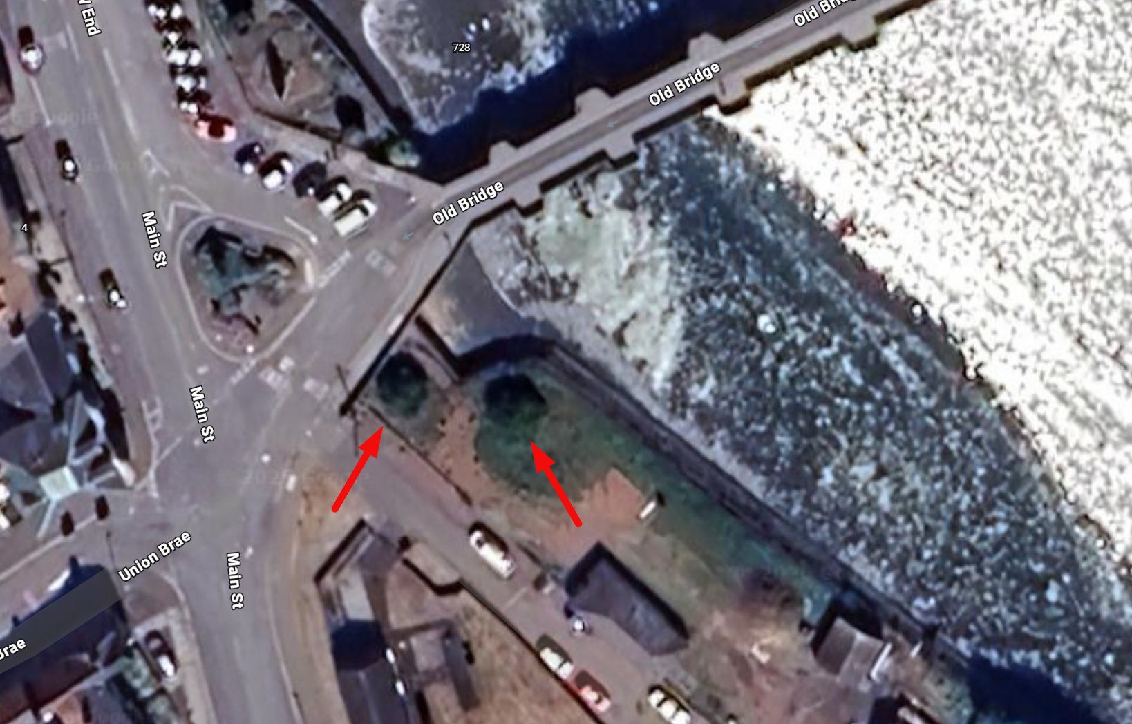 The two rowan trees as seen on Google Maps in 2025